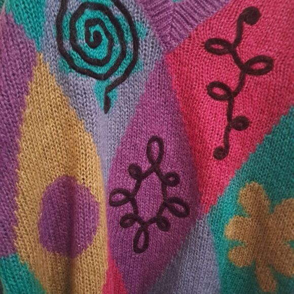 IVY sweater women's large L argyle y2k 00s mohair colorful hippie colorblock - Picture 4 of 10